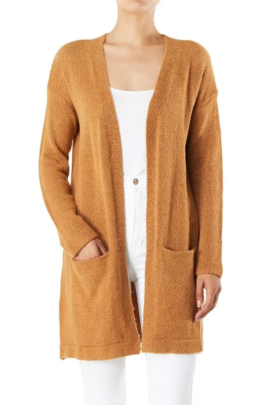 Exquisite workmanship Yemak Women's Long Sleeve Open-Front Knitted Cardigan Sweater with Pockets HK8220
