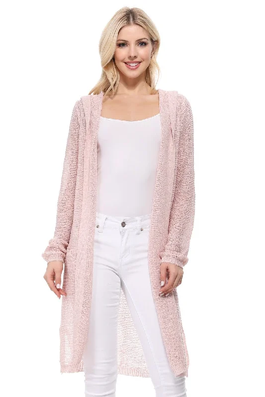 Short skirt design Yemak Women's Long Sleeve Open Front Knit Long Sweater Summer Cardigan with Pockets and Hoodie HK8266