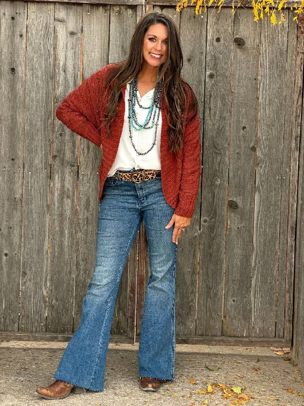All-Day Wear Miranda Rust Cable Knit Cardigan