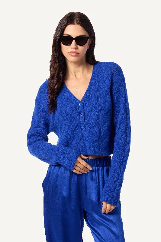 JOLIE V-NECK CROPPED CABLE CASHMERE CARDIGAN | LAPIS