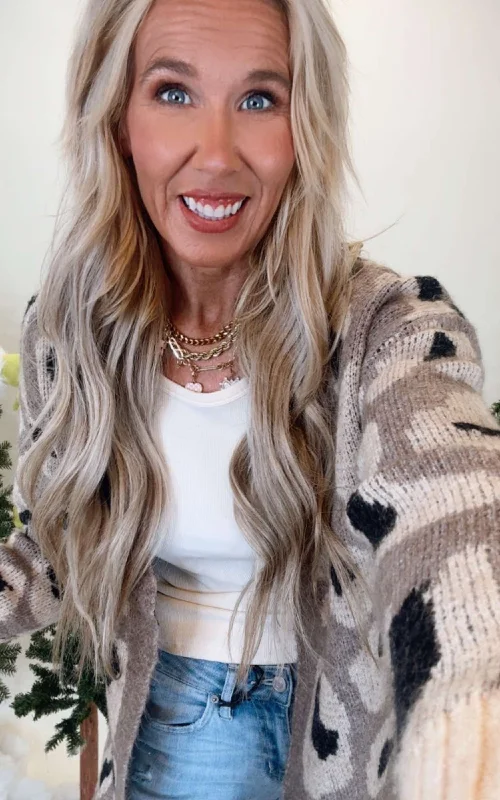 Comfort Fit Khaki Faded Vintage Leopard Cardigan