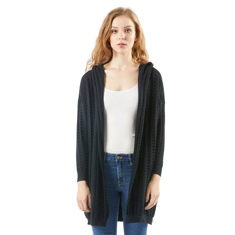 Cozy Outfit Knitted Women Casual Acrylic Jacquard Long Sweater Cardigan Hoodie