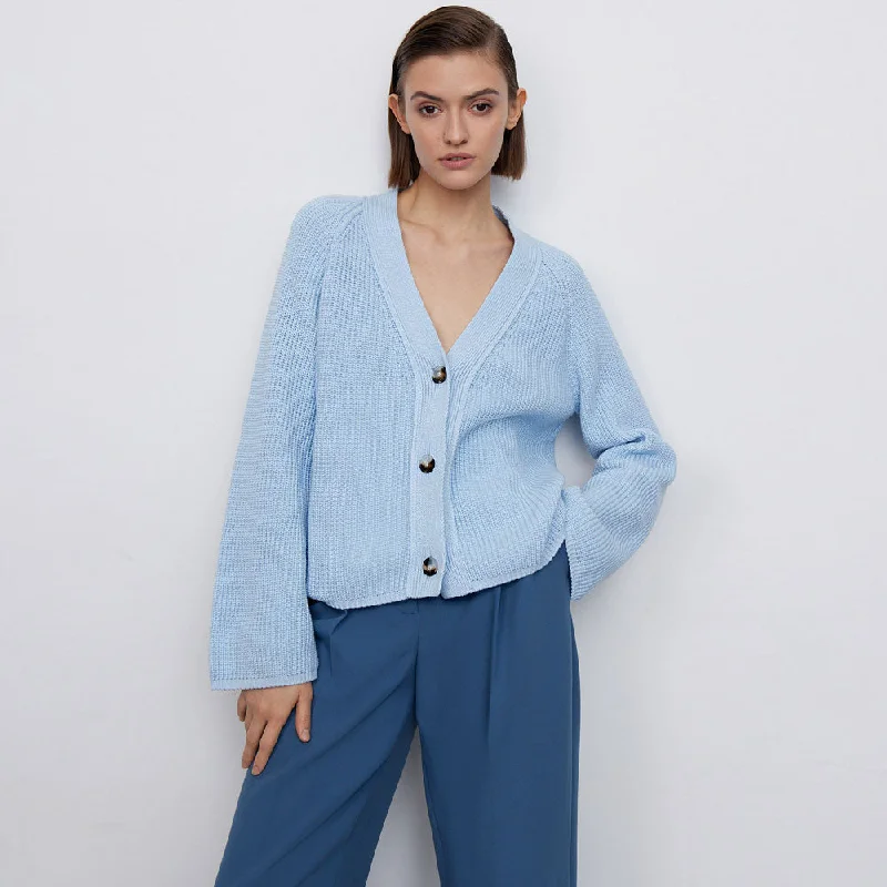 Lounge Chic Laid Back V Neck Button Up Long Sleeve Textured Cardigan