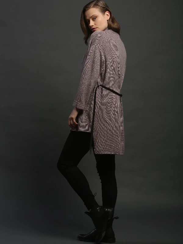 Breathable Style Leather Belted Cardigan