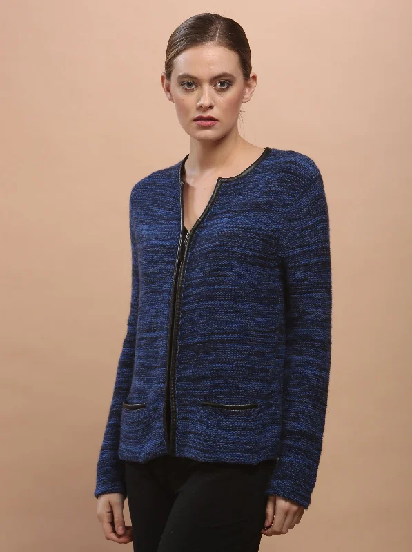 Chic Comfort Leather Piping Zip Cardigan