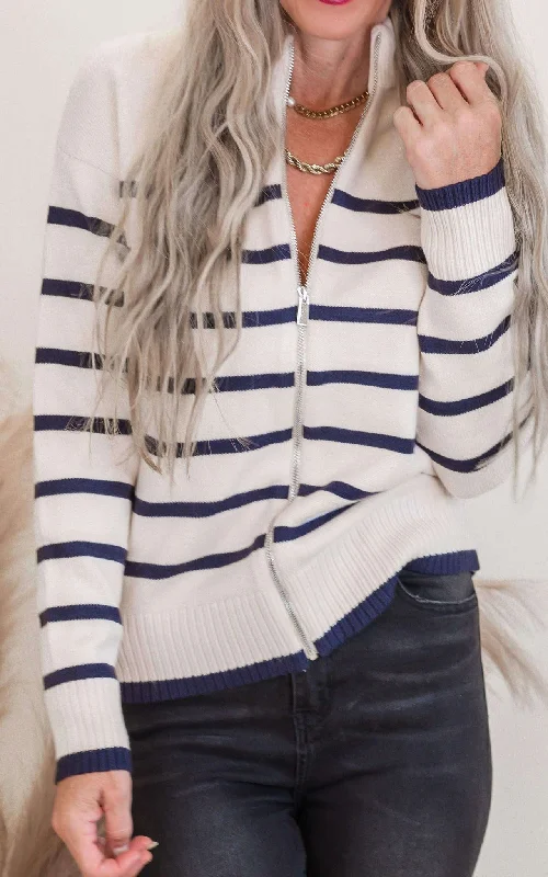 Warm Wear Mock Neck Striped Cardigan