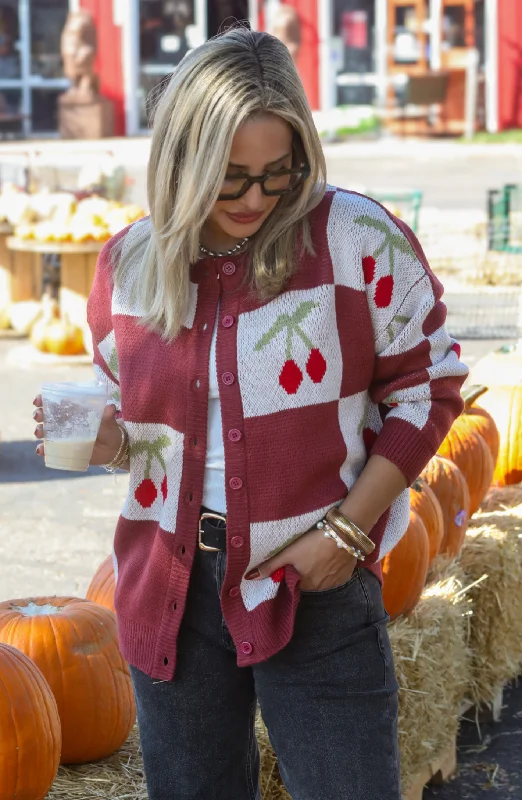 My Sweet Cherry Checkered Sweater Cardigan