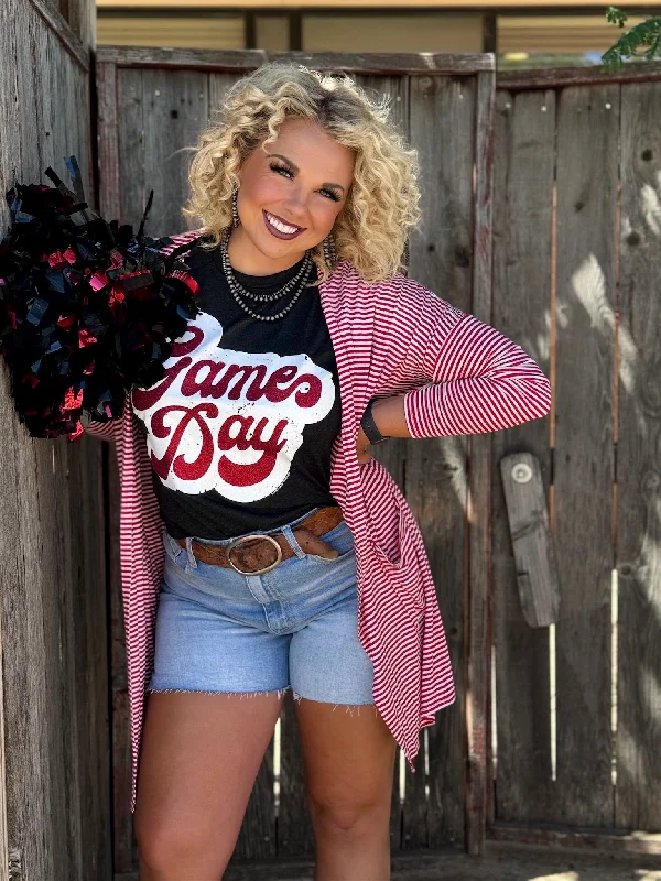 Fashion Style Natalie Red Stripe Cardigan by Texas True Threads