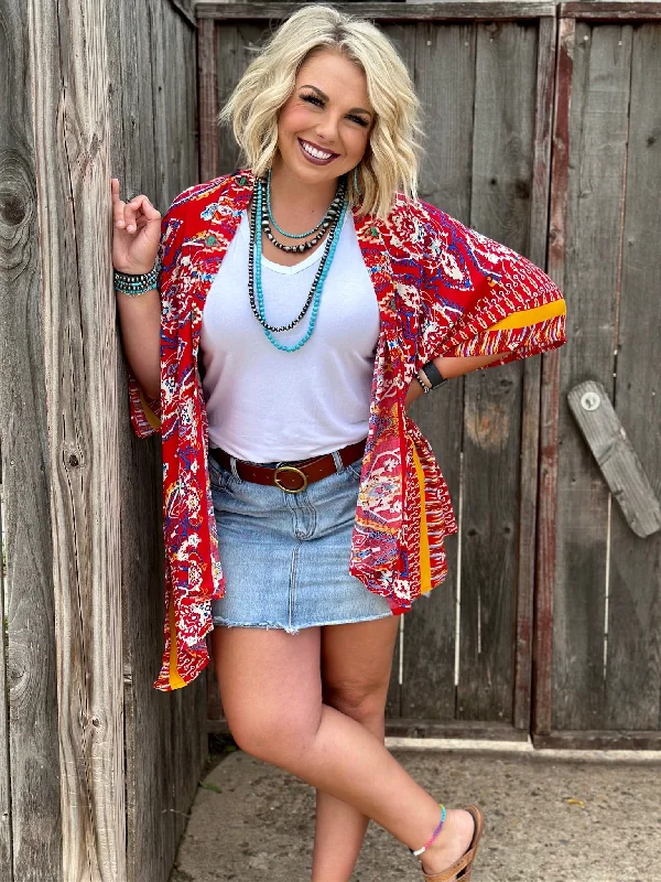 Casual Comfort Red Mae Kimono by Texas True Threads