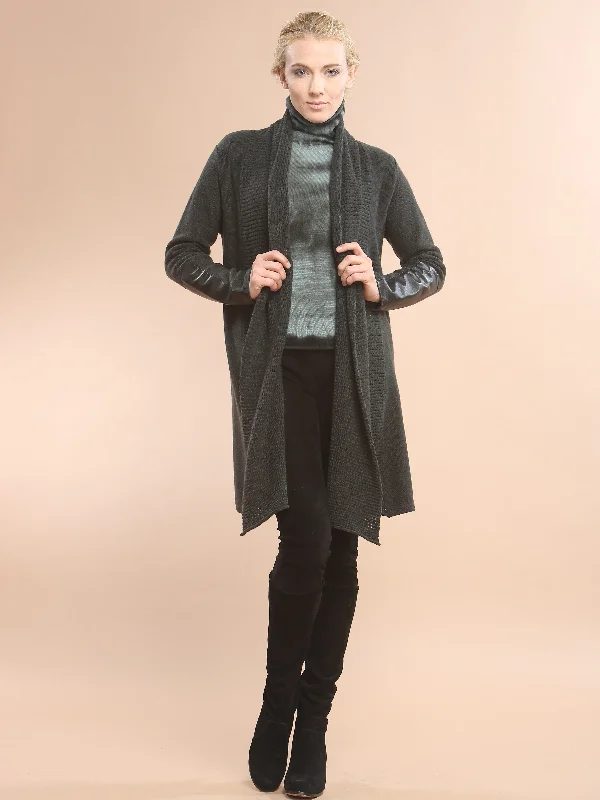 Sports litigation style Leather Trimmed Long Wrap Coat