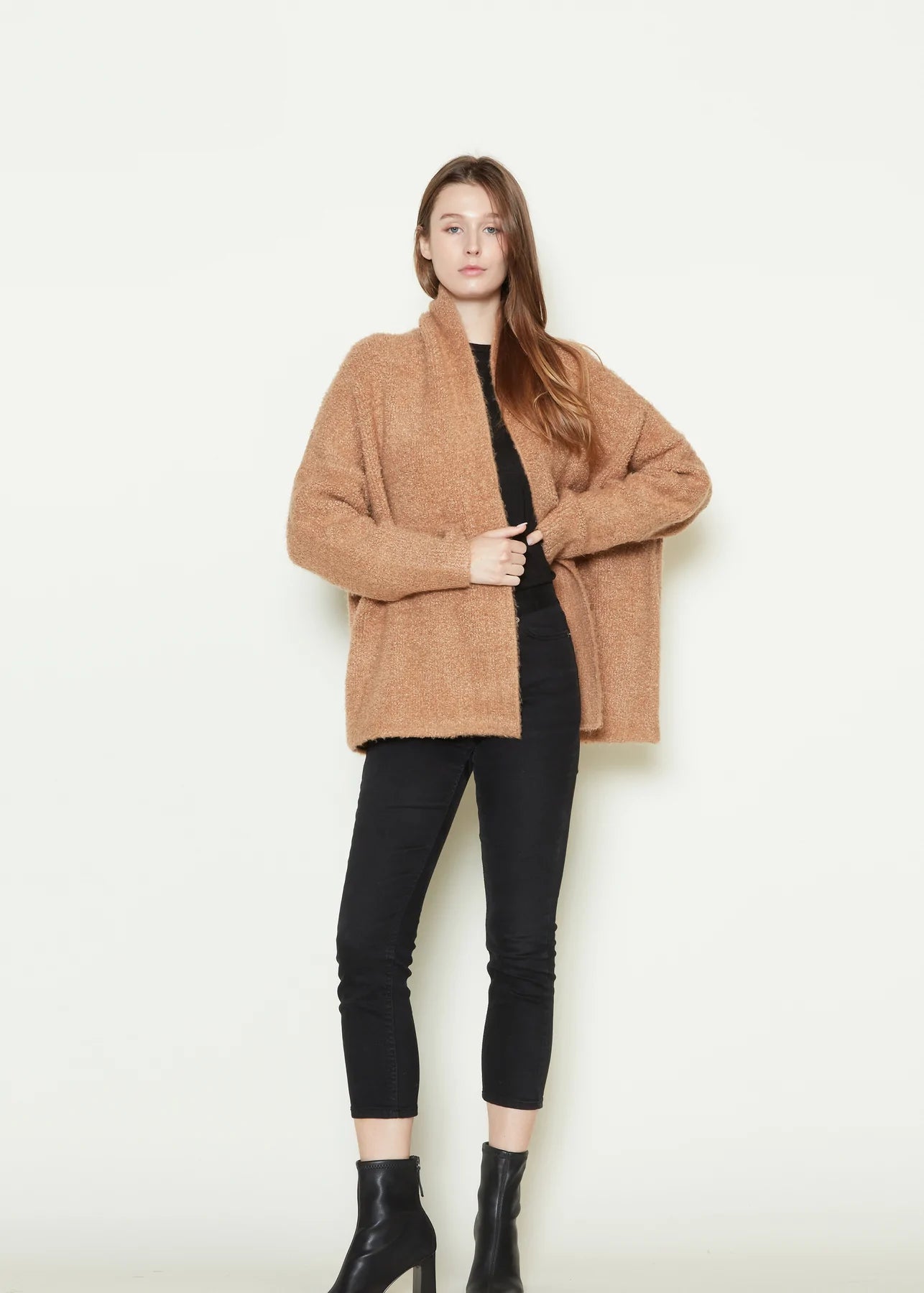Sports Functional Style Shawl Collared Shearling Cardigan