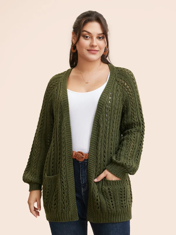 Solid Cable Knit Raglan Sleeve Cardigan