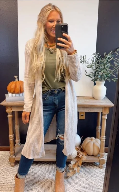 Sports High Waist Style Solid Long Waffle Cardigan