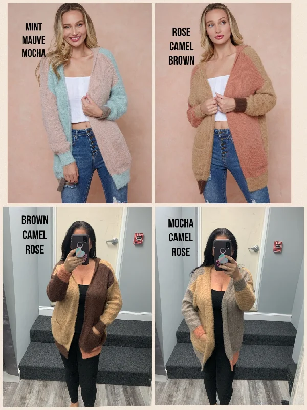 Alice style Sweater Hooded Open Front Long Sleeve Cardigan - Assorted Colors