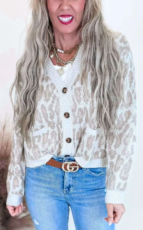 Modern Chic Taupe Leopard Cardigan with Pockets