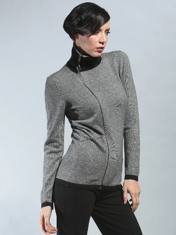 Independent design Turtleneck Asymmetrical Zip Cardigan