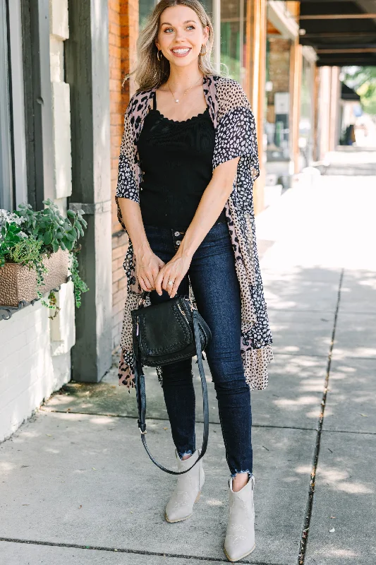 Elegant And Lazy Up To You Mocha Brown Animal Print Kimono