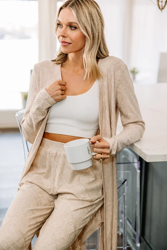 Elegant Style Very Connected Oatmeal Diamond Knit Cardigan