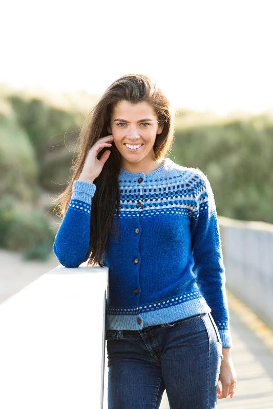 Comfortable Sweaters Womens Building Blocks Fair isle Cardigan - Blue