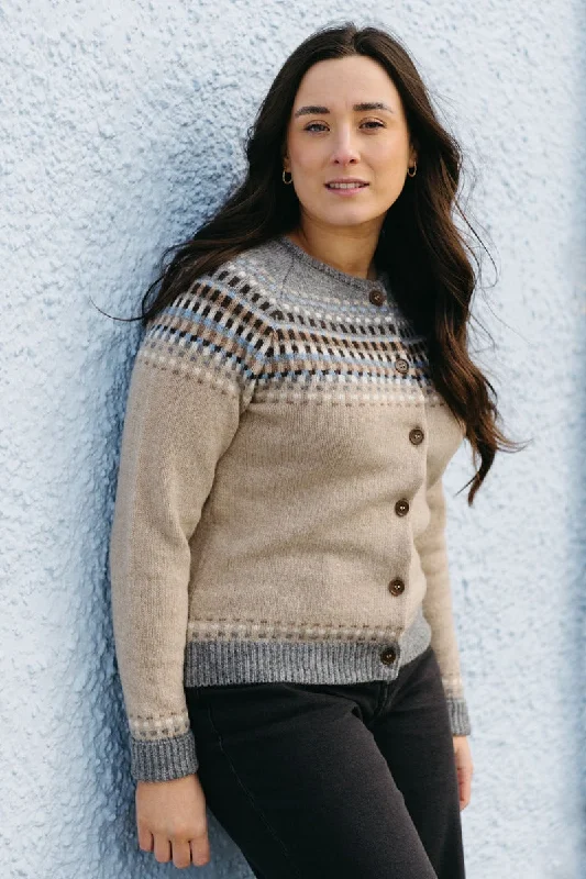Trendy Wear Womens Building Blocks Fair isle Cardigan - Sand