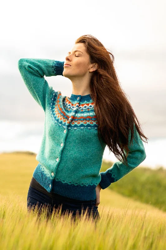 Sports Fitness Wear Womens Crathie Fair isle Cardigan - Aqua