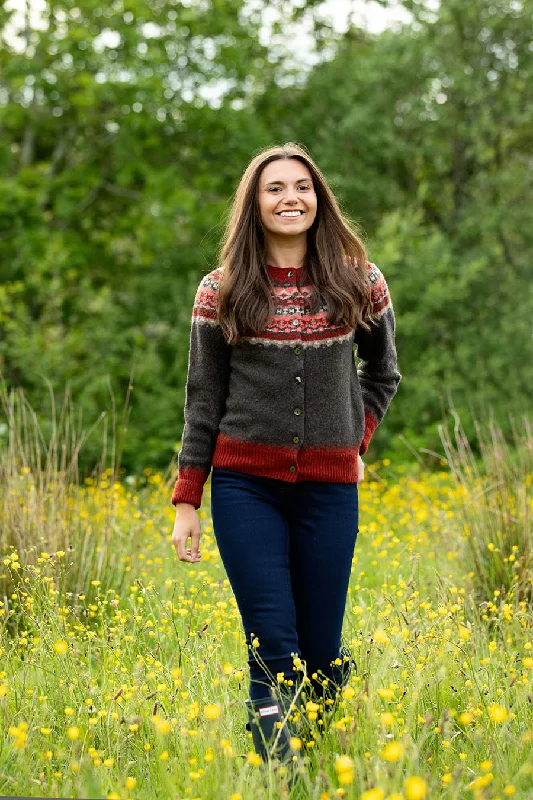 Basic Comfort Womens Crathie Fair isle Cardigan - Brown