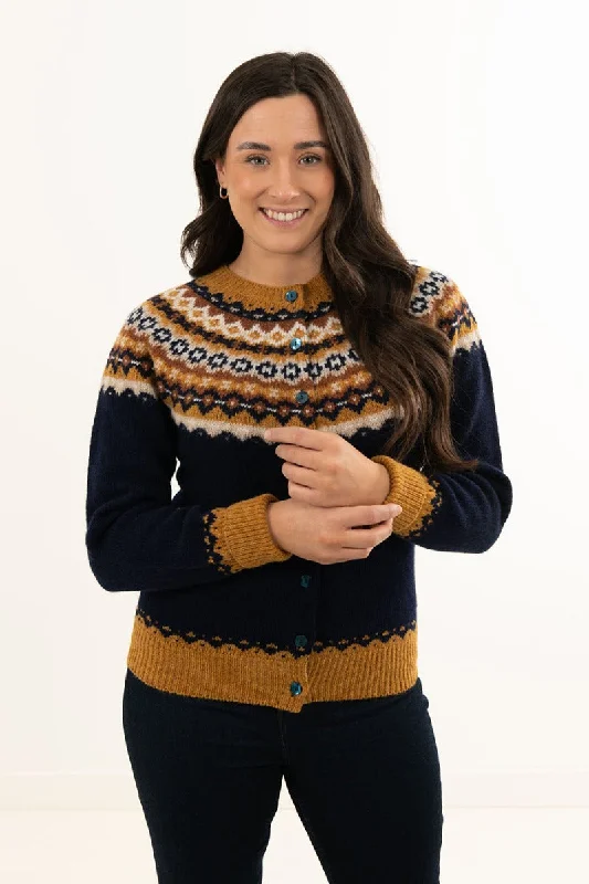 Elegant Classic Womens Crathie Fair isle Cardigan - Navy