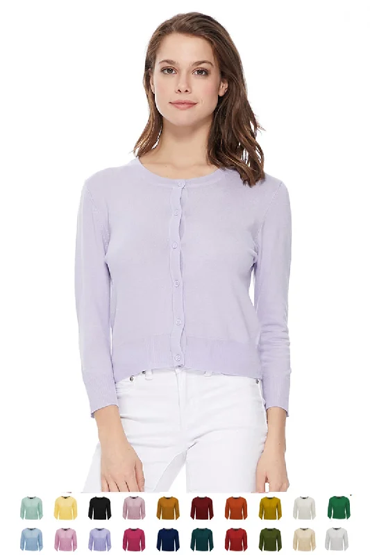Stylish Wear YEMAK Women's 3/4 Sleeve Crewneck Casual Stretchy Button Down Cardigan Sweater MK3554 (S-L)