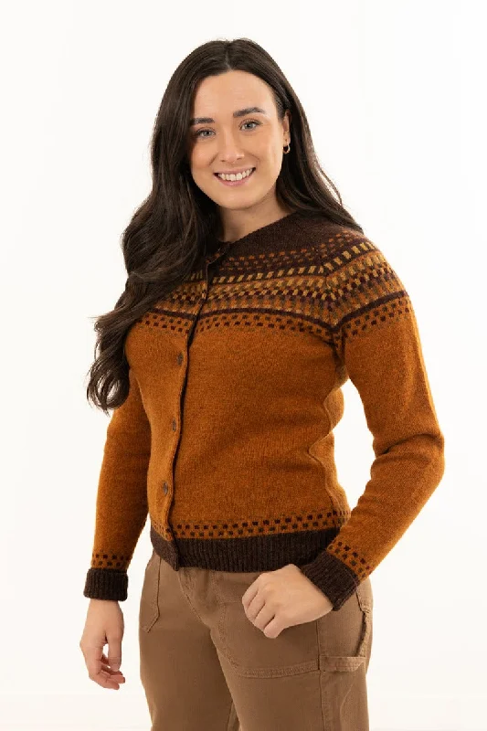 Light Comfort Womens Building Blocks Fair isle Cardigan - Vintage Orange