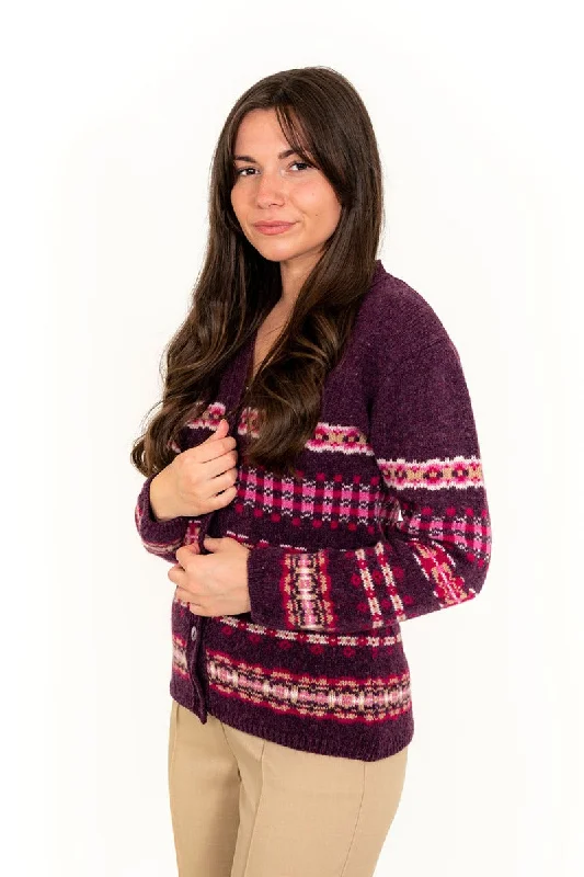 Smart Casuals Womens Craigievar V-neck Fair isle Cardigan - Aubergine