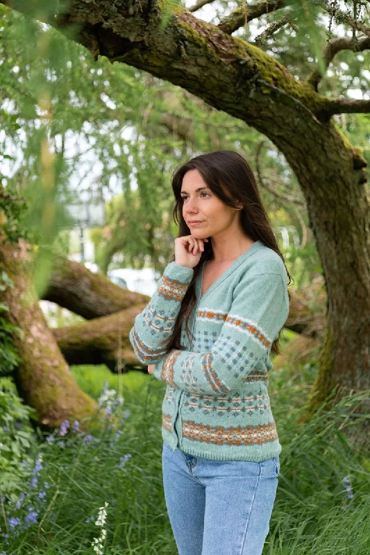 Sports Comfort Style Womens Craigievar V-neck Fair isle Cardigan - Soft Green