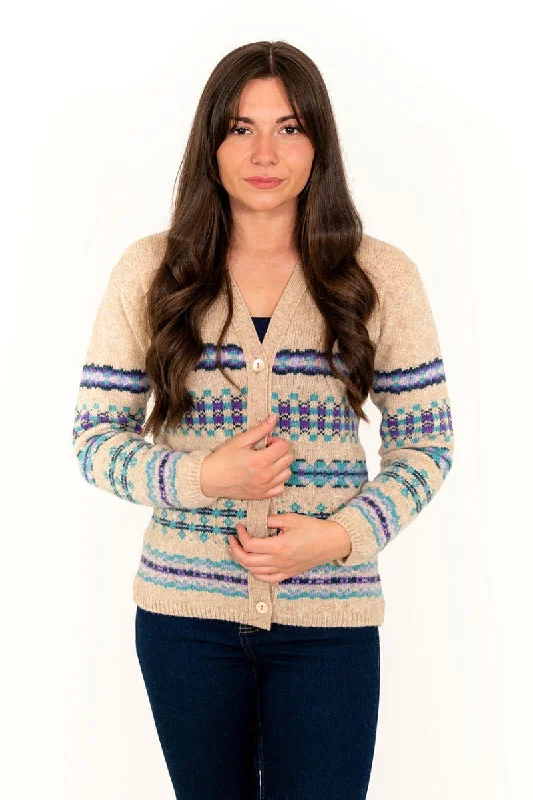 Sports Fitness Style Womens Craigievar V-neck Fair isle Cardigan - Wheat