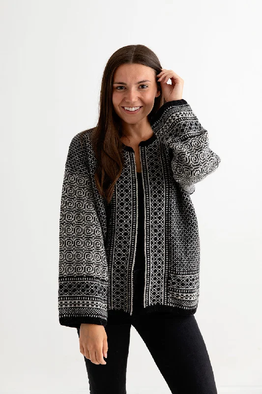 Sports fitness shoes Womens Fair isle Towie Kimono Cardigan / Coatigan - Black