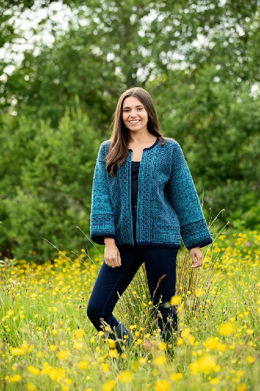 Cool Style Womens Fair isle Towie Kimono Cardigan / Coatigan - Navy