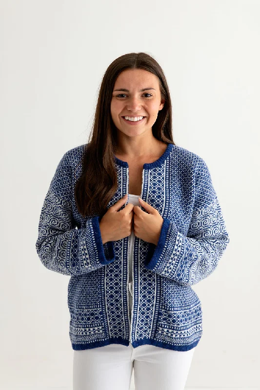 Fashion Comfort Womens Fair isle Towie Kimono Cardigan / Coatigan - Royal Blue