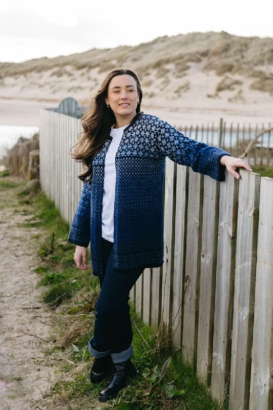 Soft Layers Womens Fair isle Long Kimono Cardigan / Coatigan - Blue White