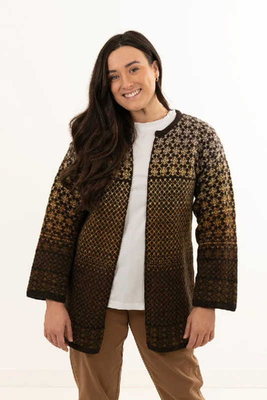 Warm Wear Womens Fair isle Long Kimono Cardigan / Coatigan - Brown