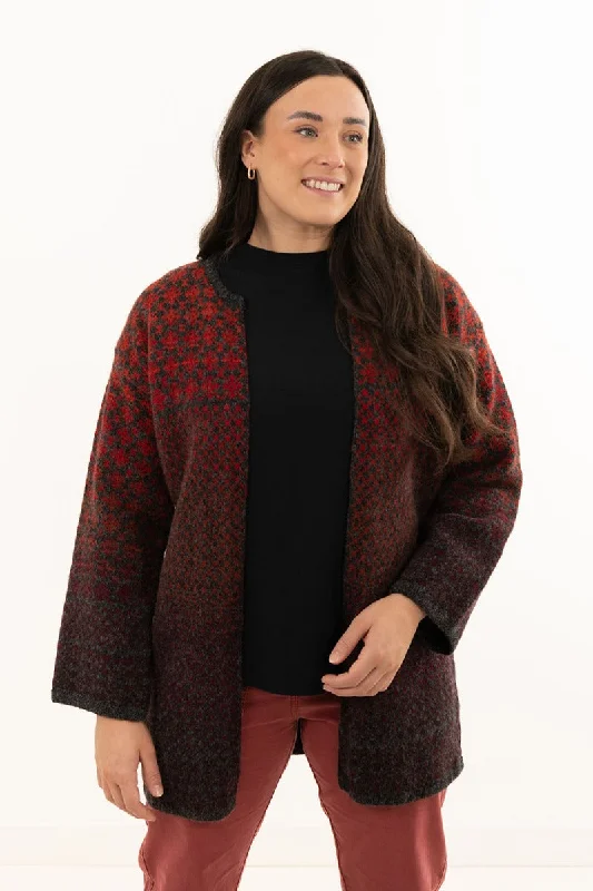 Easy Style Womens Fair isle Long Kimono Cardigan / Coatigan - Red