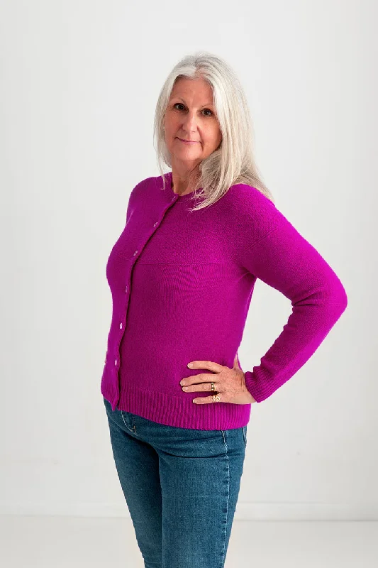Comfort Fit Womens Geelong Superfine Lambswool Gansey Cardigan - Pink