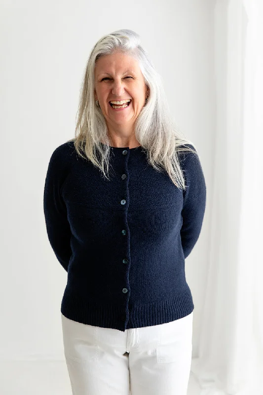 Fresh And Simple Womens Geelong Superfine Lambswool Gansey Cardigan - Navy