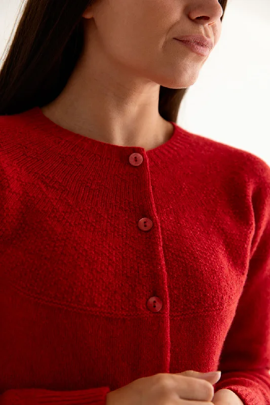 Soft Fabrics Womens Geelong Superfine Lambswool Gansey Cardigan - Red