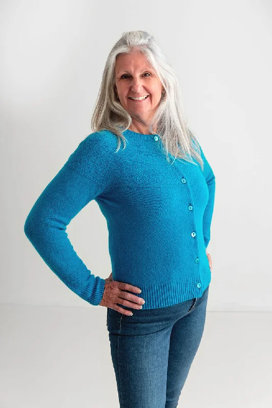 Street Personality Style Womens Geelong Superfine Lambswool Gansey Cardigan - Turquoise