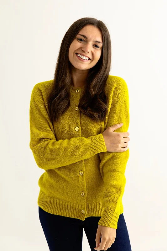 Comfortable Tops Womens Geelong Superfine Lambswool Gansey Cardigan - Yellow