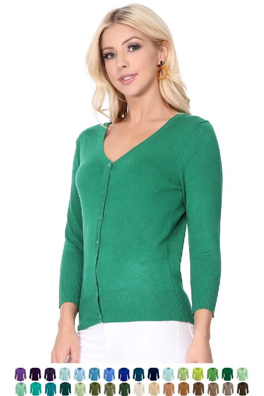 Comfy Pants YEMAK Women's 3/4 Sleeve V-Neck Button Down Cardigan Sweater CO078 (S-L) Color Option (1 of 2)