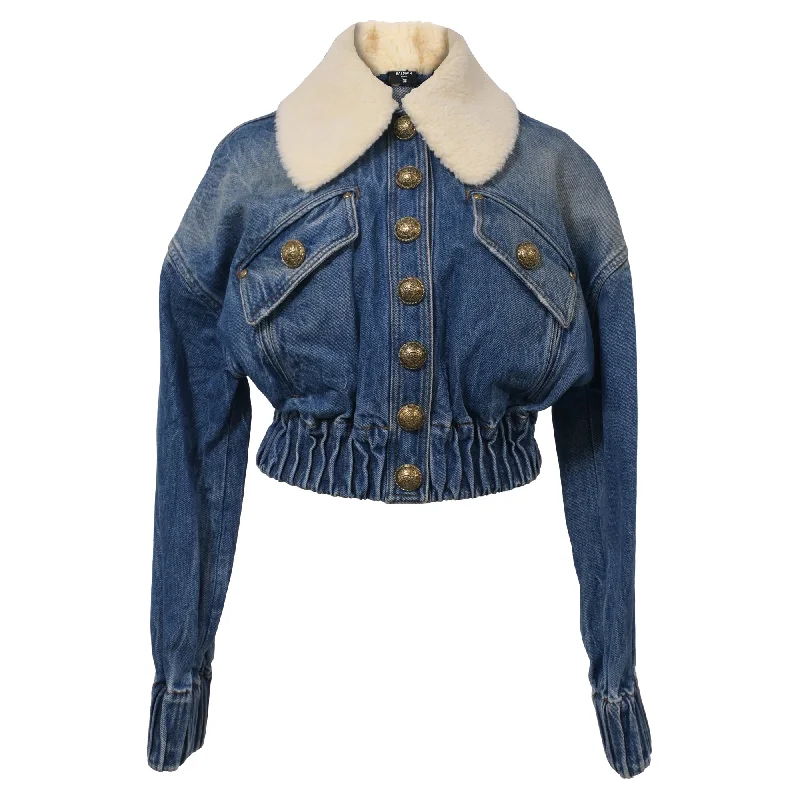Soft Textures Balmain Sherpa Collar Jacket in Blue Denim