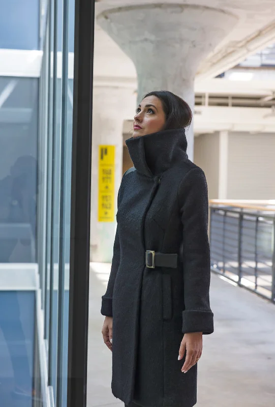 High-end Design COWL NECK COAT · black wave