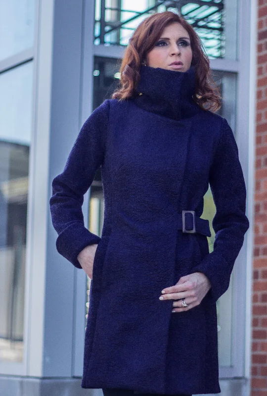 High Street Series COWL NECK COAT · navy wave