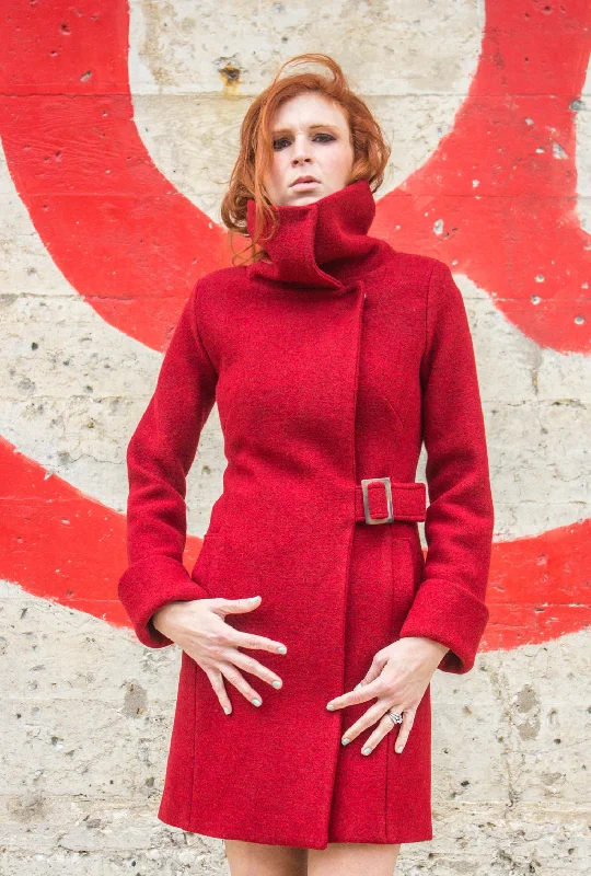 Design Trend COWL NECK COAT · ruby