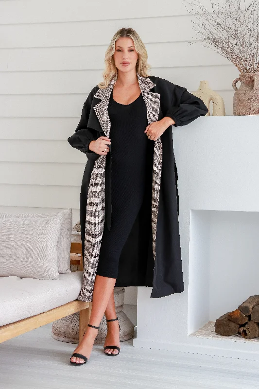 Design Trend Dreamhouse Gingham Trim Trench Black