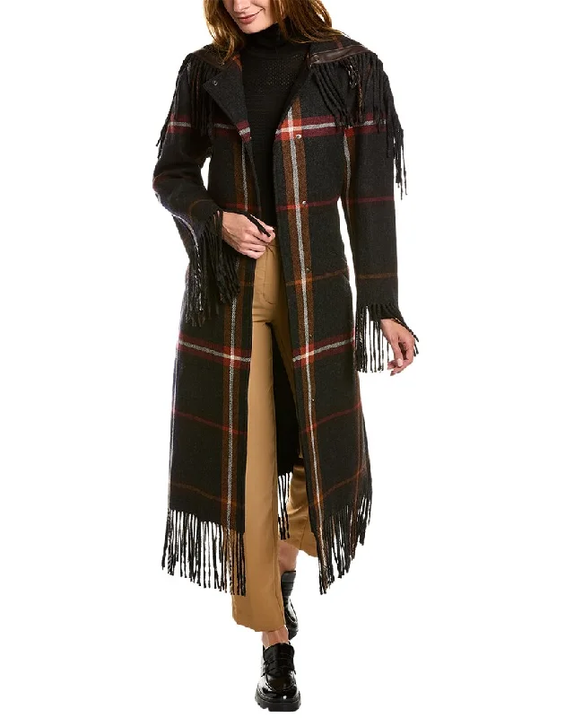 Tropical Style Ferragamo Leather-Trim Wool Coat